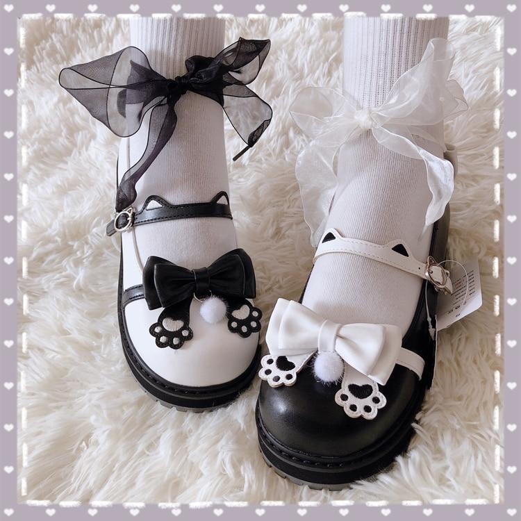 Sweet Lolita Paw Maryjanes - embroidered, embroidery, loafers, lolita, lolita heels