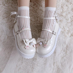 Sweet Lolita Paw Maryjanes - White / 7 - embroidered, embroidery, loafers, lolita, lolita heels
