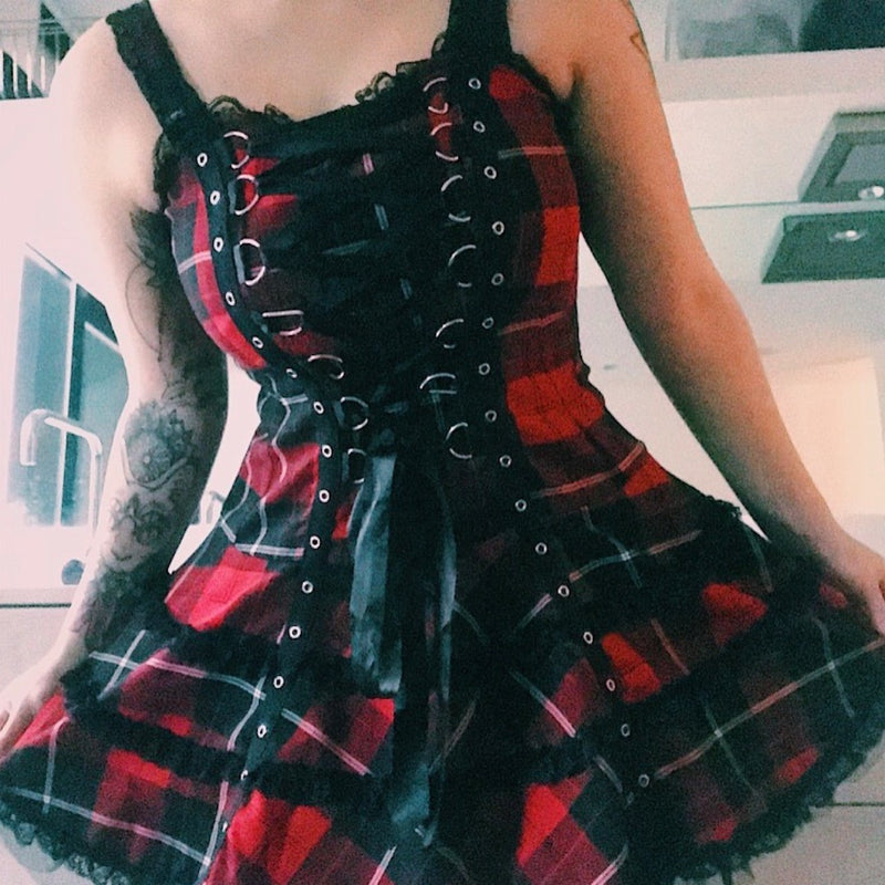 Plaid Lace Up Gothic Mini Dress – GTHIC