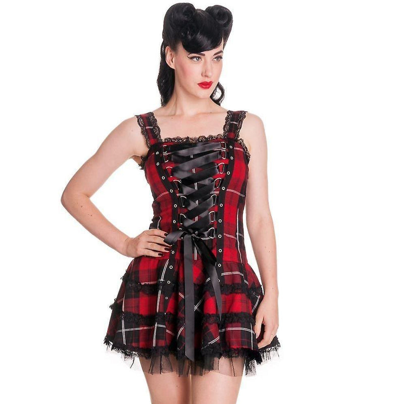 Tartan Plaid Gothic Dress Dark Fashion Corset Lace Up | Kawaii Babe Tartan Plaid Gothic Dress Dark Fashion Corset Lace Up | Kawaii Babe