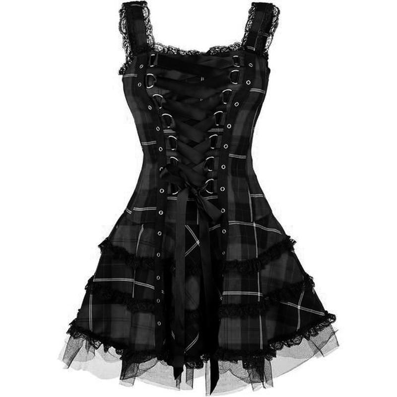 Tartan Plaid Gothic Dress Dark Fashion Corset Lace Up | Kawaii Babe Grey / 5XL Tartan Plaid Gothic Dress Dark Fashion Corset Lace Up | Kawaii Babe Grey / 5XL