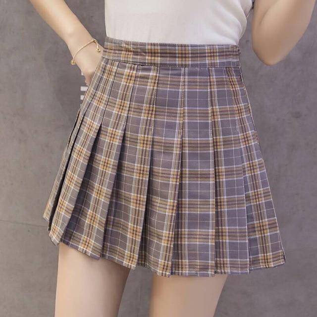 Tartan Plaid School Girl Skirt - Gray / XS - skirt