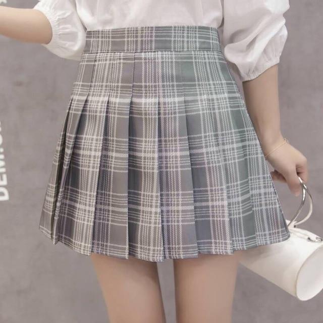 Tartan Plaid School Girl Skirt - Light Grey / XS - skirt