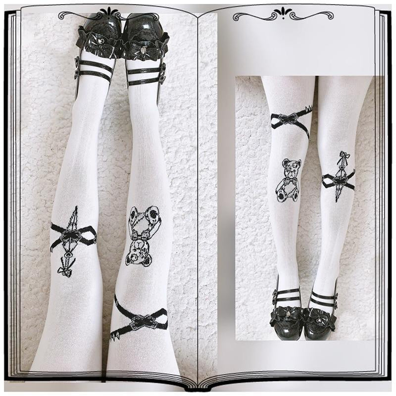 Gothic Teddy Bear Knife Thigh High Stockings Socks Lolita