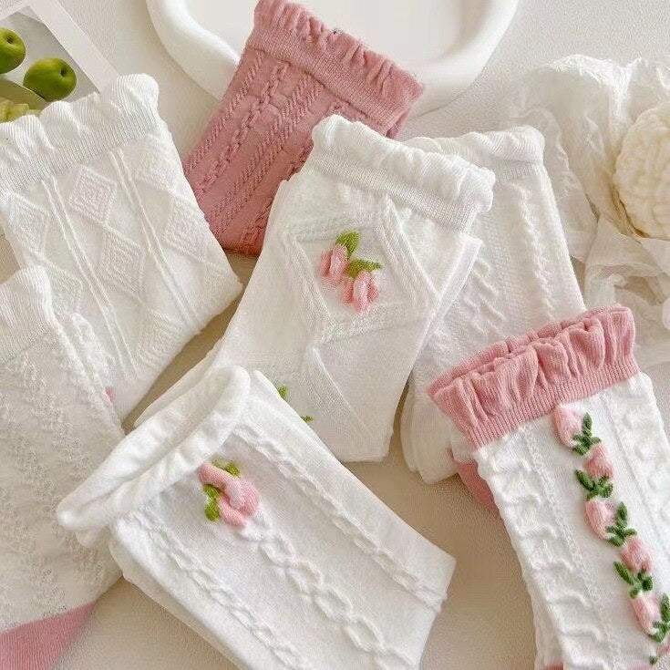 Textured Angelic Socks - angelcore, angelic, faecore, fairycore, rosebud Kawaii Babe