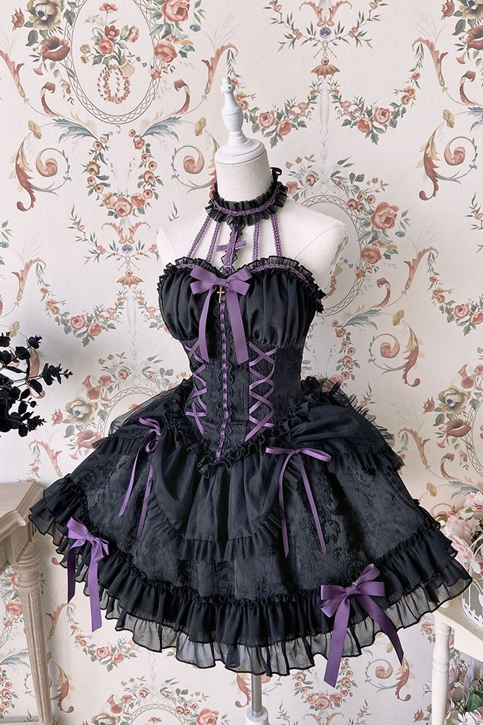 Elegant Gothic Lolita Dress EGL Community Queen Royalty Kawaii Babe Black & Purple Ribbons / S Elegant Gothic Lolita Dress EGL Community Queen Royalty Kawaii Babe Black & Purple Ribbons / S