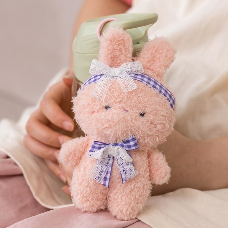 Kawaii Plush Bear Key Chain Cute Pink Bow Tie Rabbit Bear Doll Bag Pendants  Keychains Toys Soft Cotton Key Chain Girls Kids Gift