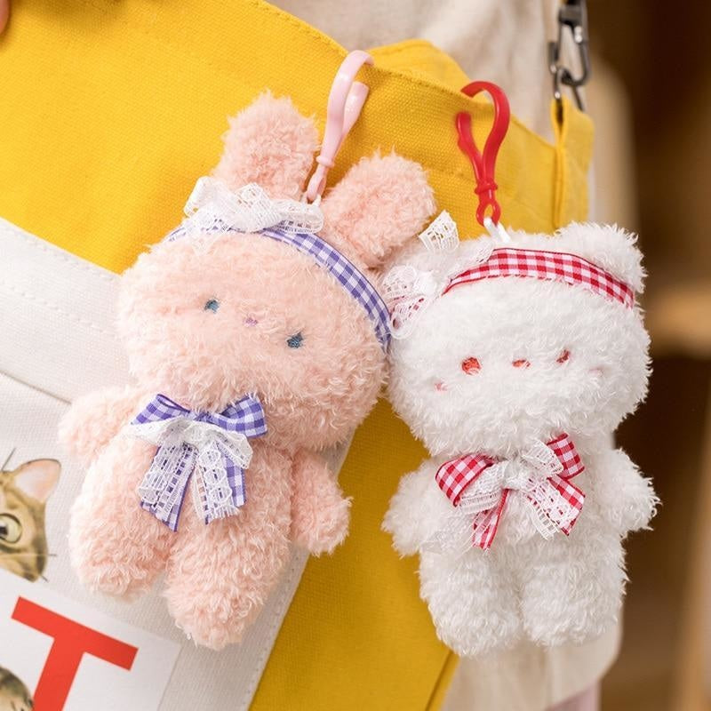 Plush Teddy Bear Rabbit Keychain Furry Soft Kawaii | Kawaii Babe Brown