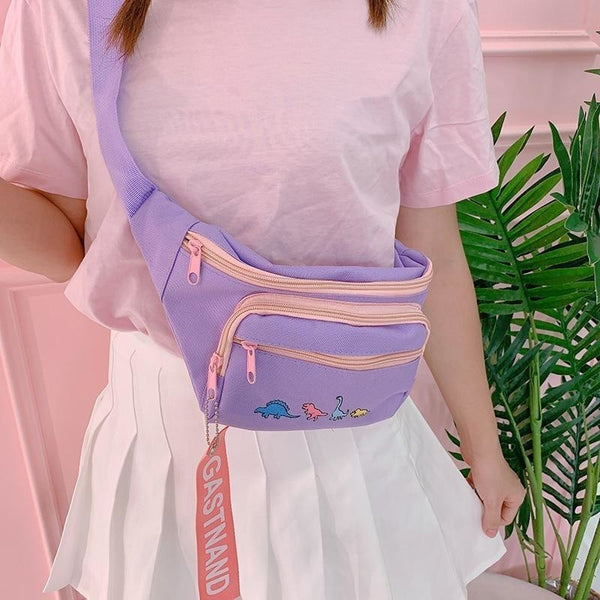 Tiny Dinosaur Purple Fanny Pack Purse Kawaii Harajuku | Kawaii Babe