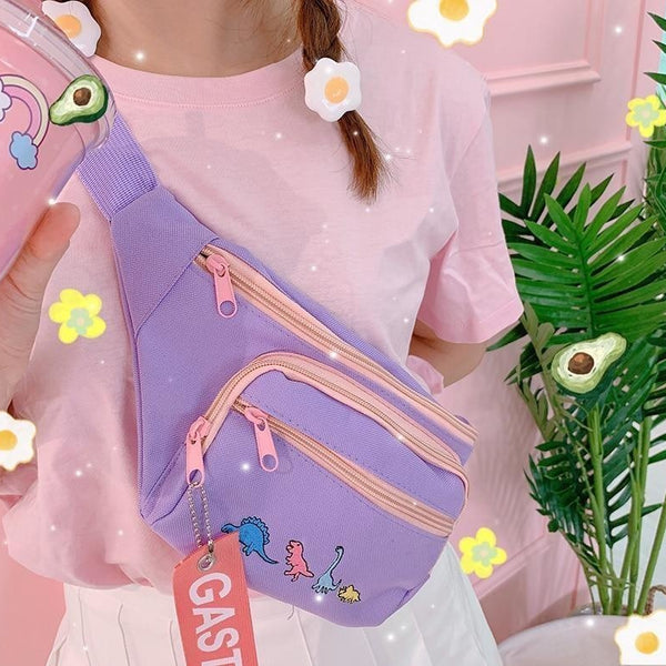 Sæt ud Eksklusiv juni Tiny Dinosaur Purple Fanny Pack Purse Kawaii Harajuku | Kawaii Babe