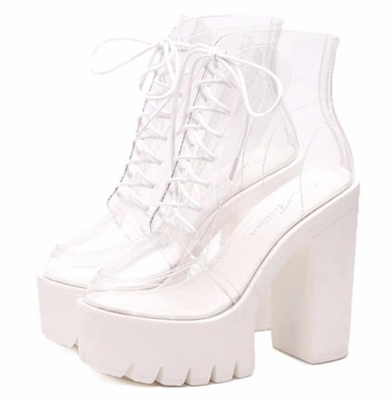 Transparent Clear Babydoll Booties Ankle Boots Shoes Sexy Edgy Invisible Hipster Harajuku Kawaii Fashion