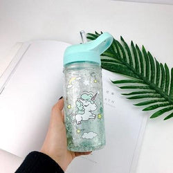 Unicorn Glitter Water Bottle with Straw