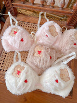 Valentine Fuzzy Bear Lingerie Set Furry Soft Plush Bra Panty Kawaii