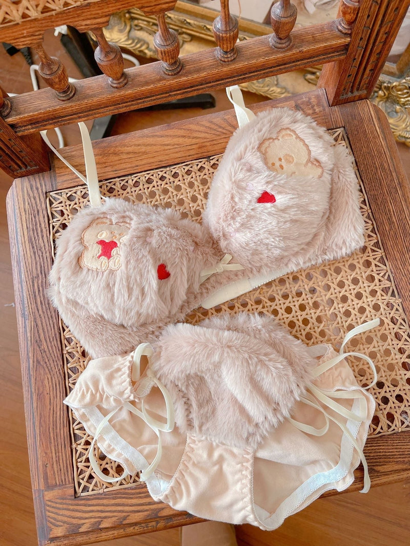 Kawaii Lolita Bra And Panty Set Little Bear Print Underwear