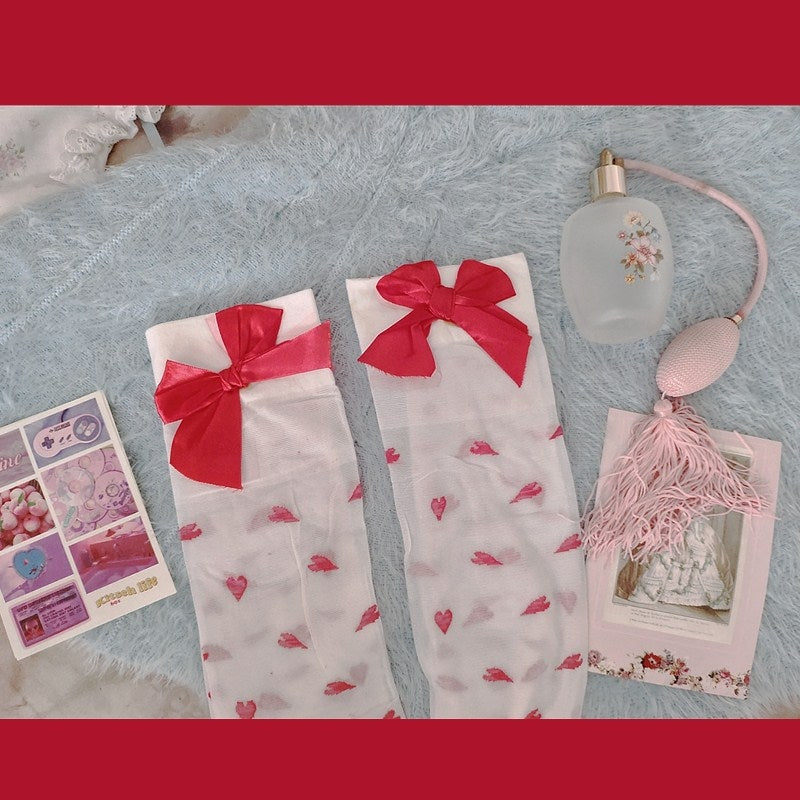 My Valentine Stockings - bow, bows, hearts, lovecore, red