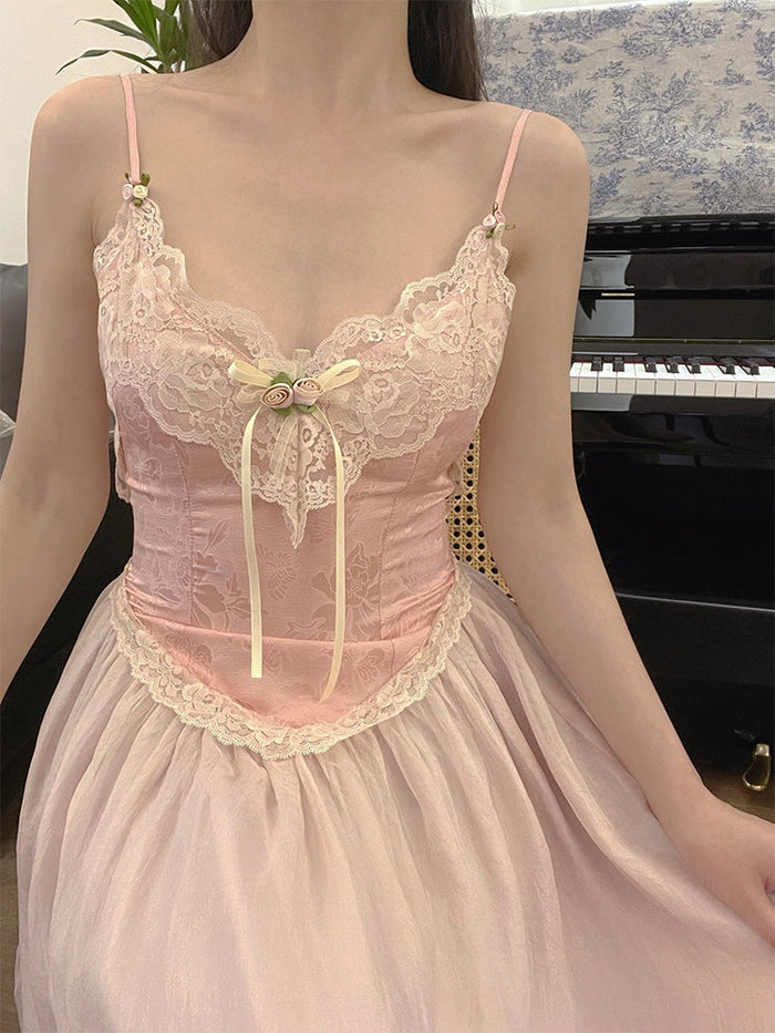 Pink Velvet Velour Rosebud Fairycore Dress | Kawaii Babe