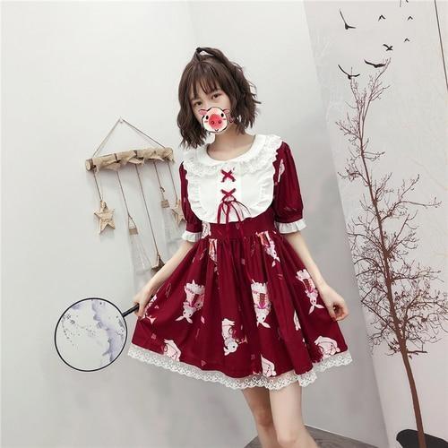 Vintage Bunny Dress - Red Wine Dress / L - dress