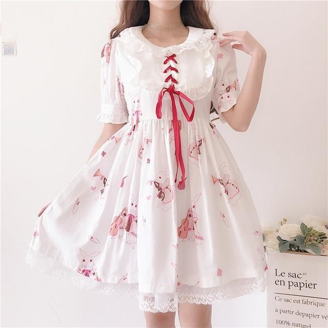 Vintage Bunny Dress - White Dress / M - dress