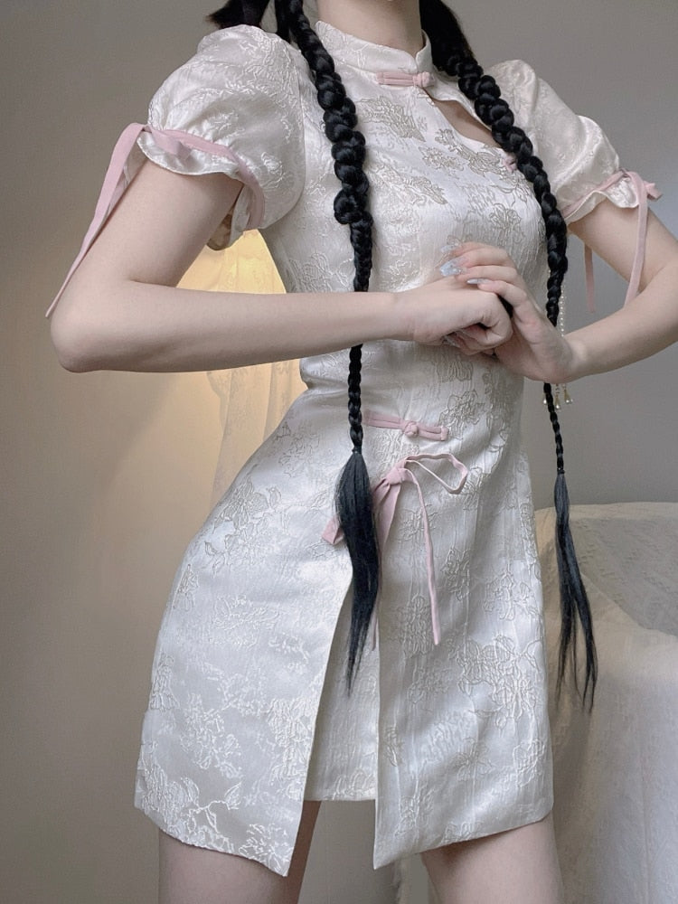 White Cheongsam Dress - cheongsam, chinese, dresses, japanese, oriental Kawaii Babe