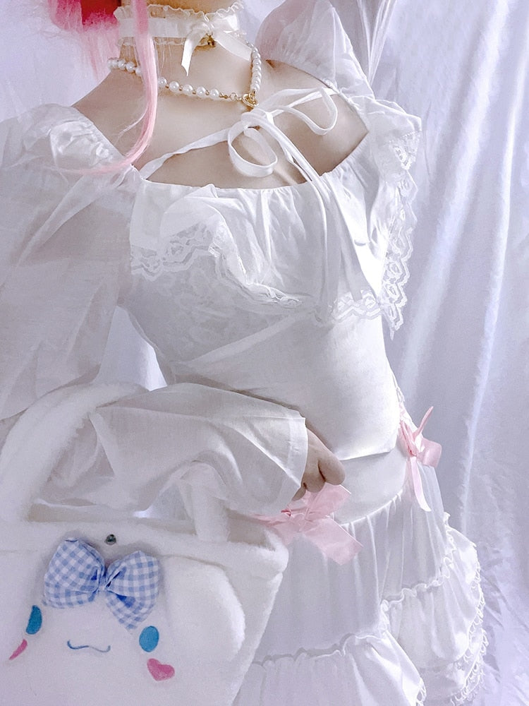 White Ruffle Blouse - blouses, lolita blouse, lolita shirt, ruffled, ruffles Kawaii Babe