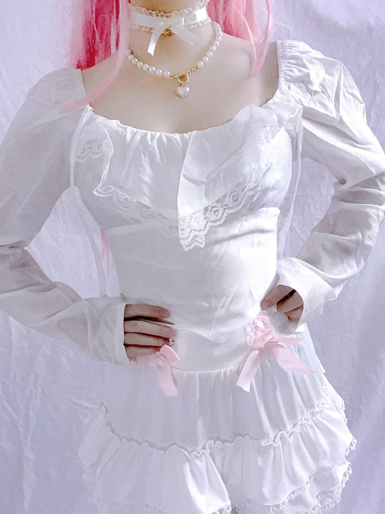 White Ruffle Blouse - blouses, lolita blouse, lolita shirt, ruffled, ruffles Kawaii Babe