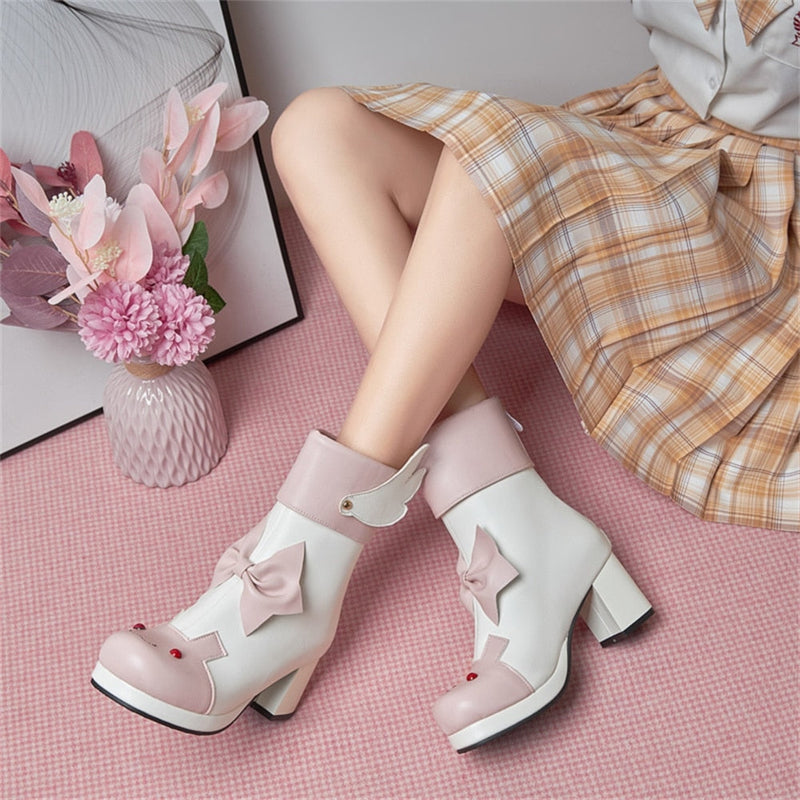 Winged Bunny Booties - anime, anke booties, ankle boots