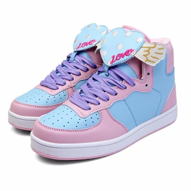 Pastel Winged Heart Harajuku Fashion Hi Top Sneakers | Kawaii Babe