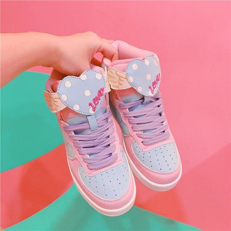 Love Heart Pink Sneakers Lolita Shoes Kawaii Dollette Kawaii Babe