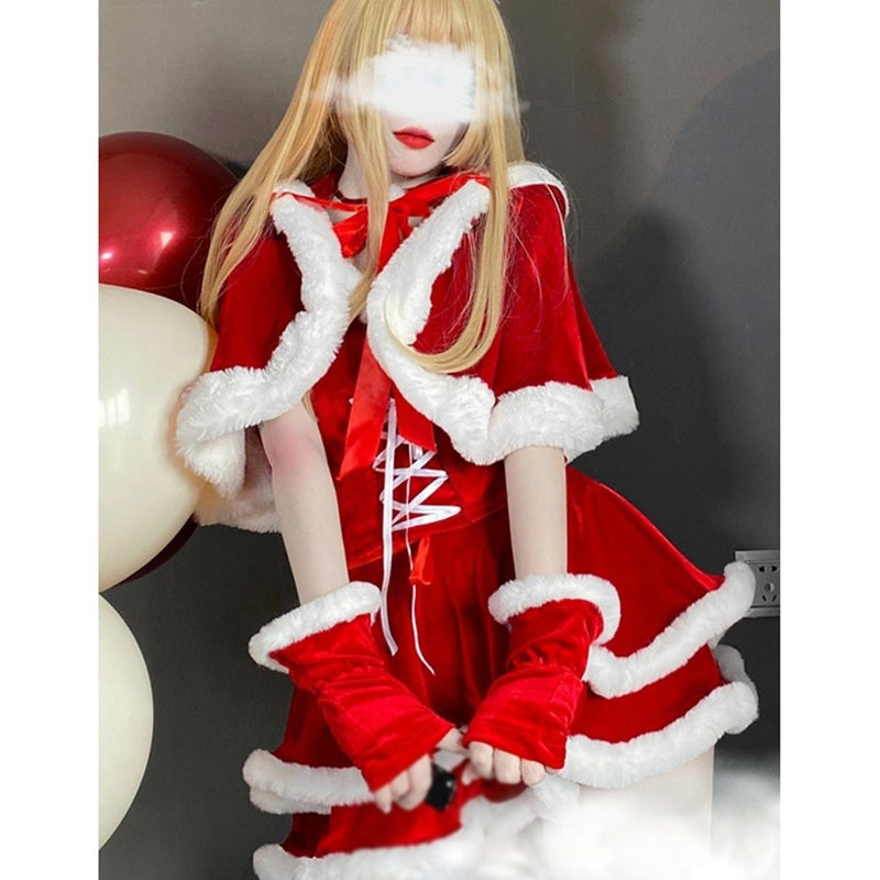 Winter Lolita Dress & Costume Set - Outfit + Cloak / S - christmas, christmas costume, cosplay, costumes, dresses