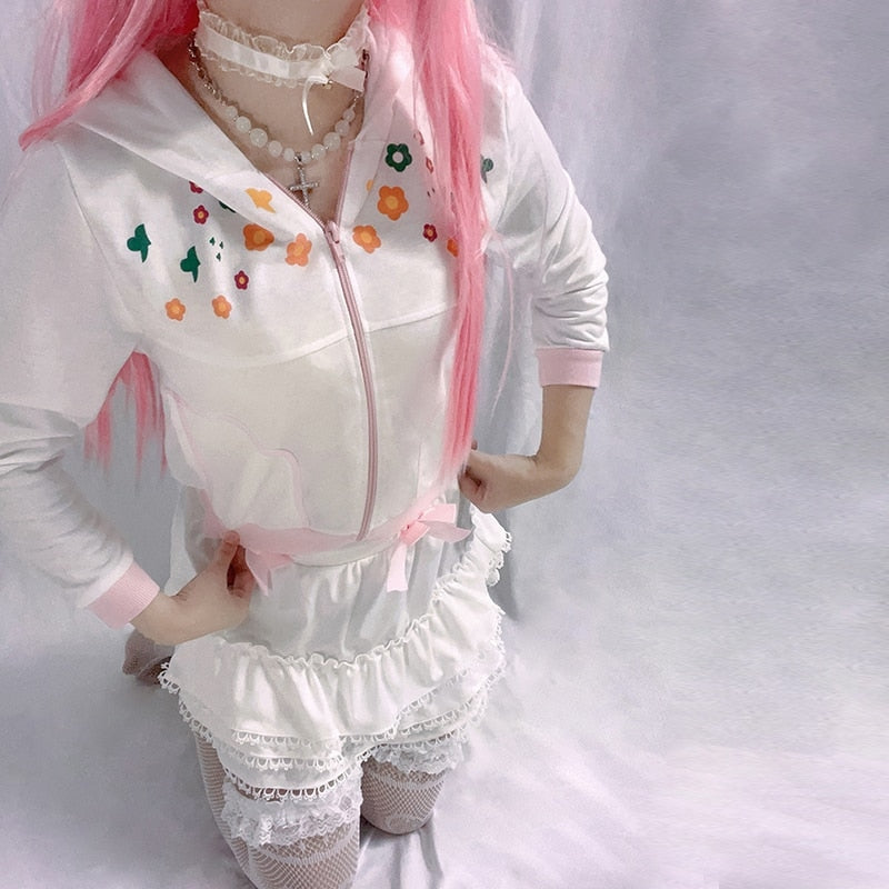 Y2K Floral Zip Up Jacket - 1990s, 90s, flowers, sweat shirts, sweaters Kawaii Babe