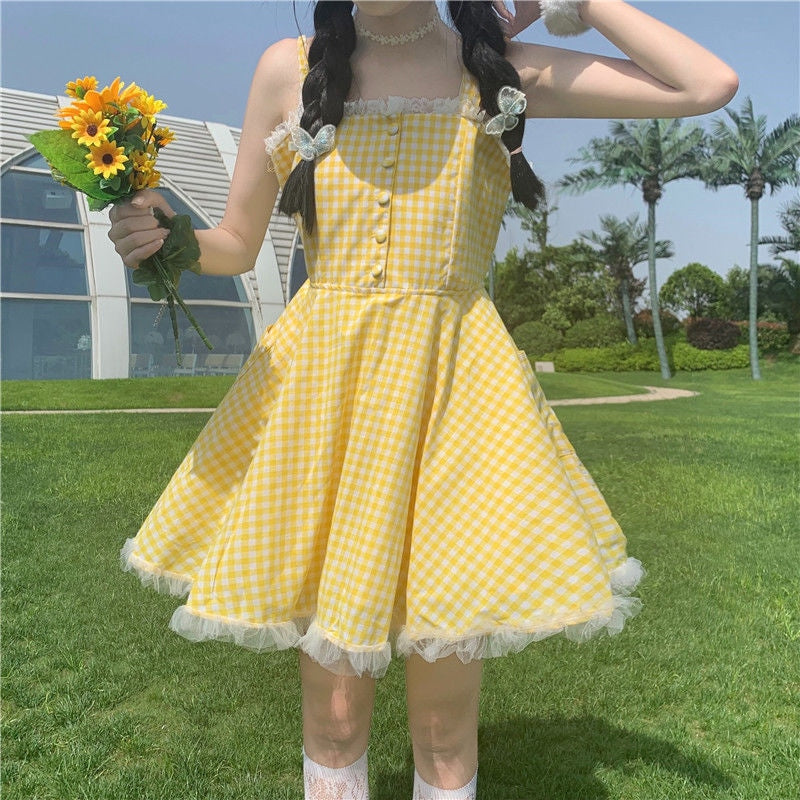 Yellow Plaid Babydoll Dress - country girl, coutry, dollette, dress, dresses