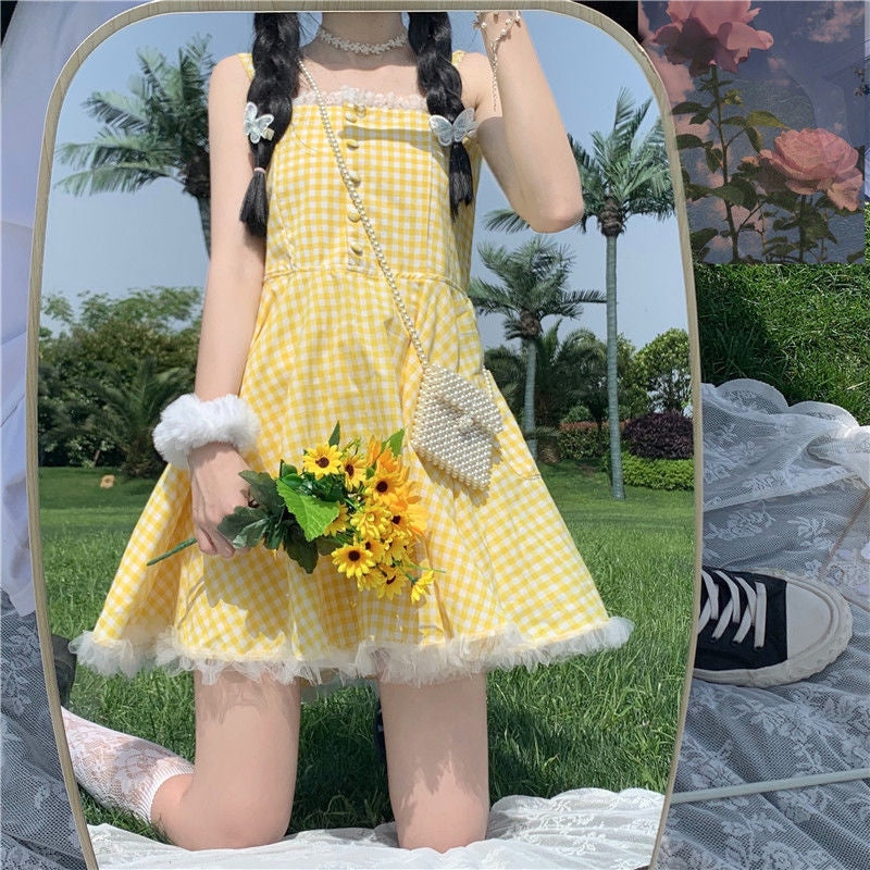 Yellow Plaid Babydoll Dress - country girl, coutry, dollette, dress, dresses